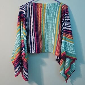 MISSONI Italy 100% Cotton Knit Poncho Crop Top Multi Zig Zag OS